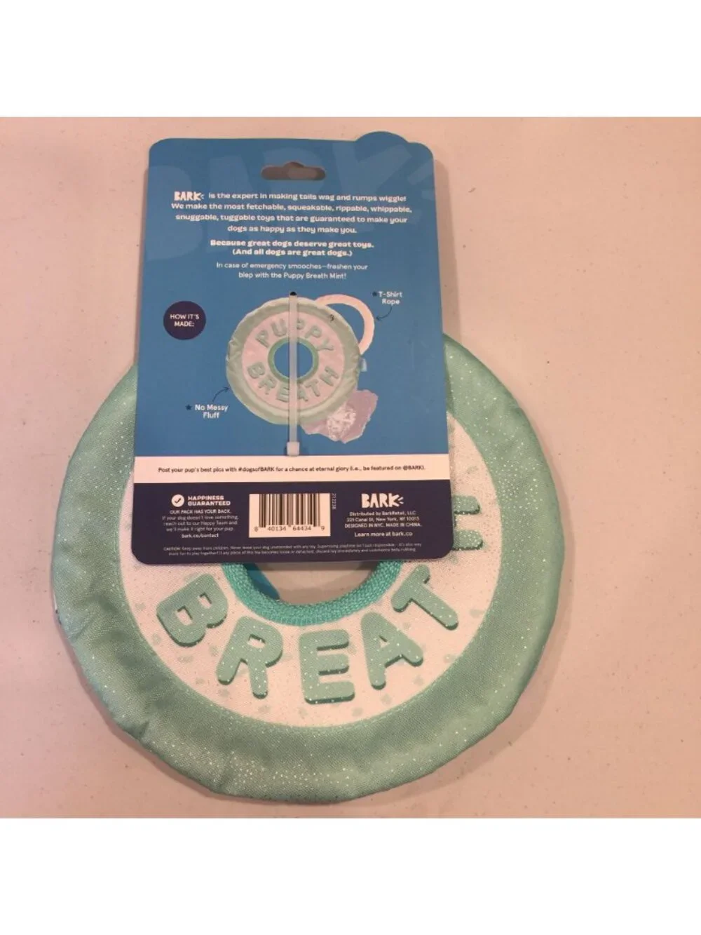 BARK Puppy Breath Mint Aqua Rope Crinkle Toss Dog Toy 9